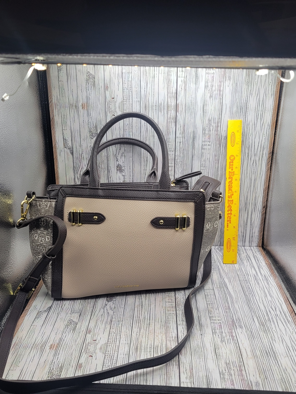 Liz Claiborne Multi Compartment Satchel/Bag - Beige And Brown Crossbody Purse
